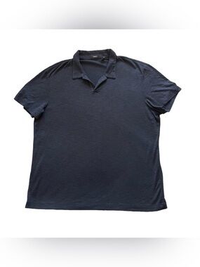 Theory Mens XXL Navy Heather Polo Shirt Short‎ Sleeve Luxury Minimalist Preppy
